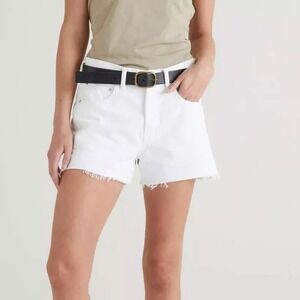 EDWIN CAI CUT OFF HIGH RISE DENIM SHORTS Women's Size 32 ‎ EGGSHELL WHITE